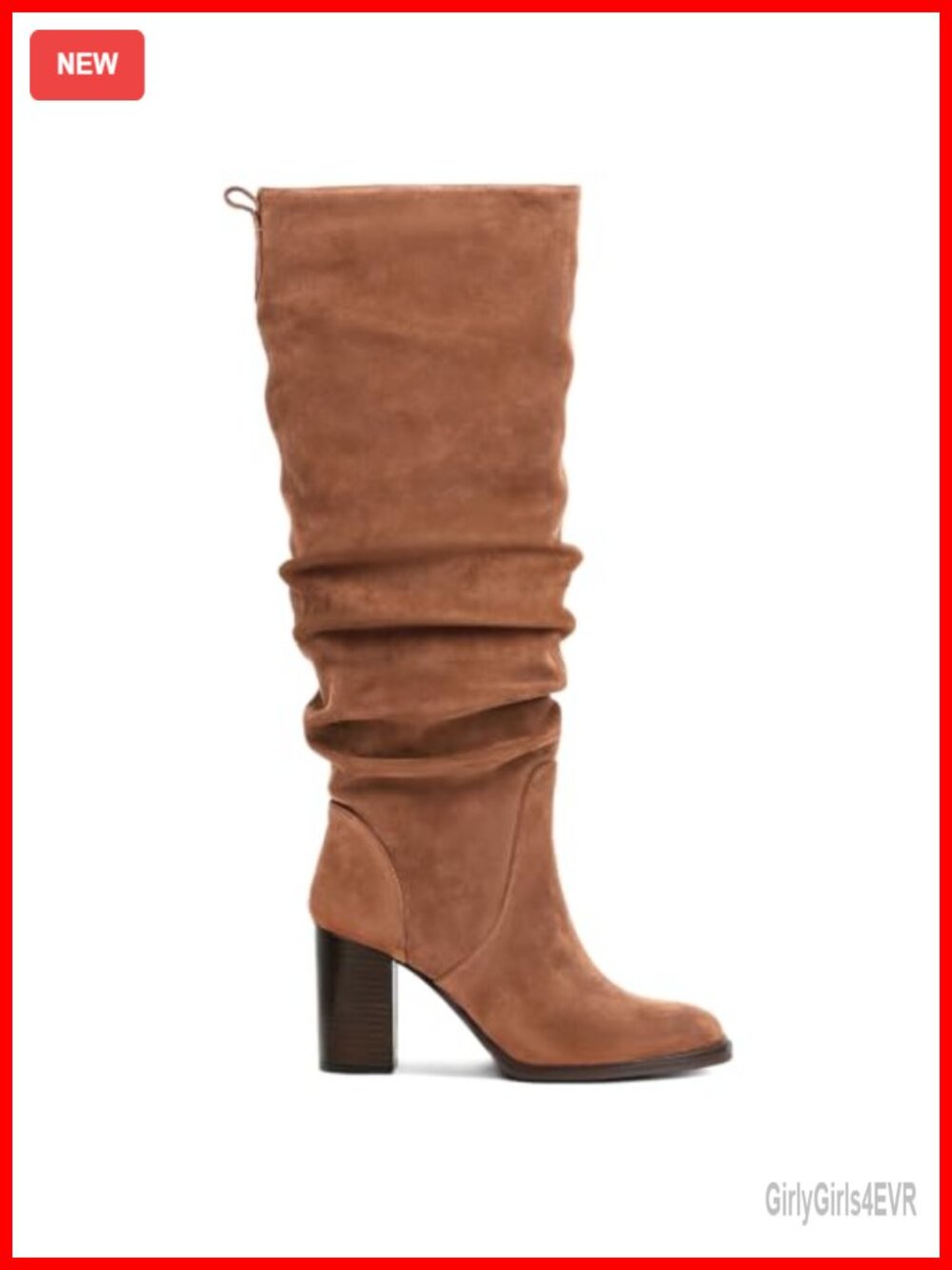 Faux Suede Knee High Boots Slouch Block Heel Women's